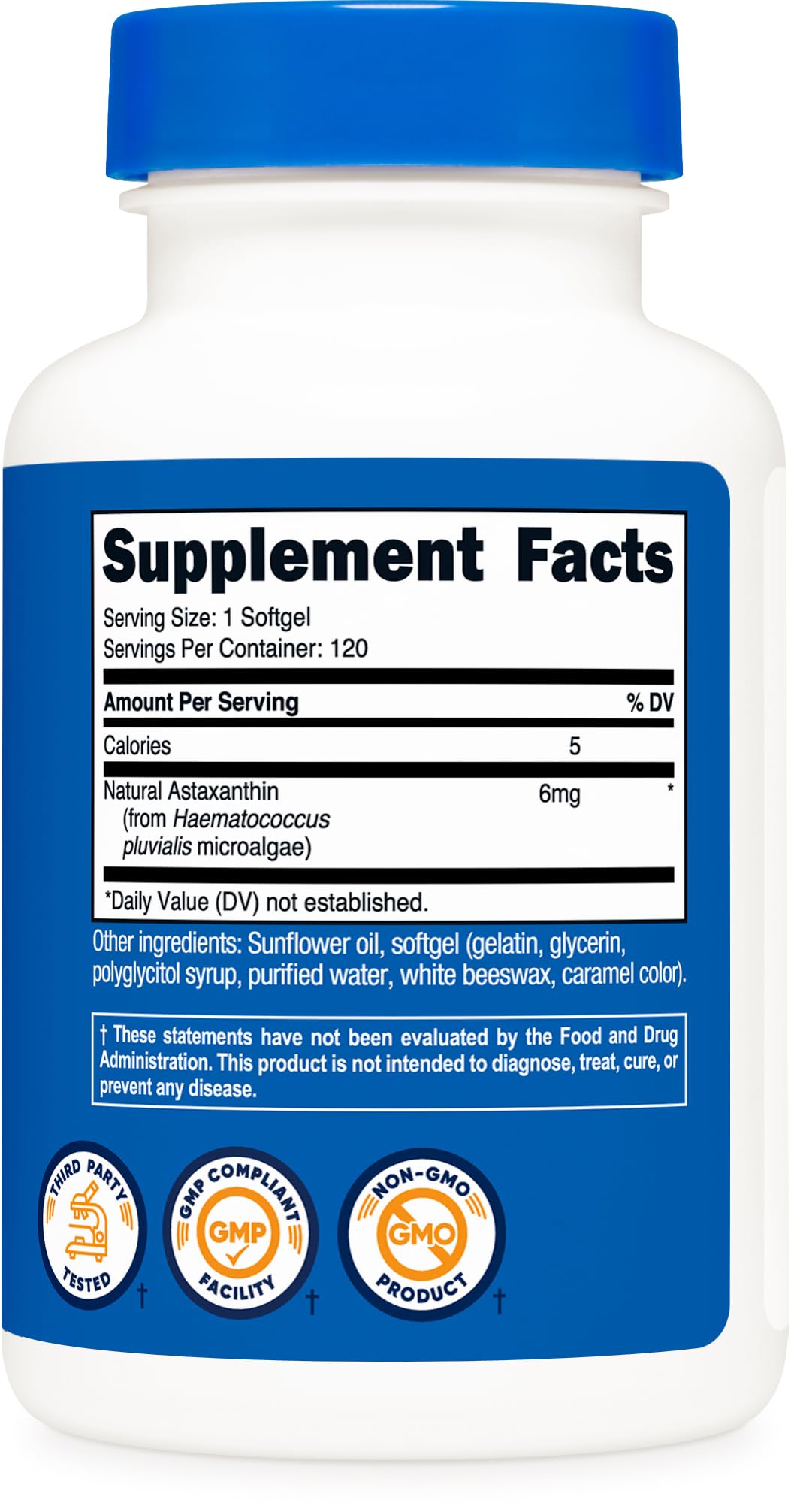 Nutricost etiqueta nutricional legible mostrando 6 mg por porción y certificaciones