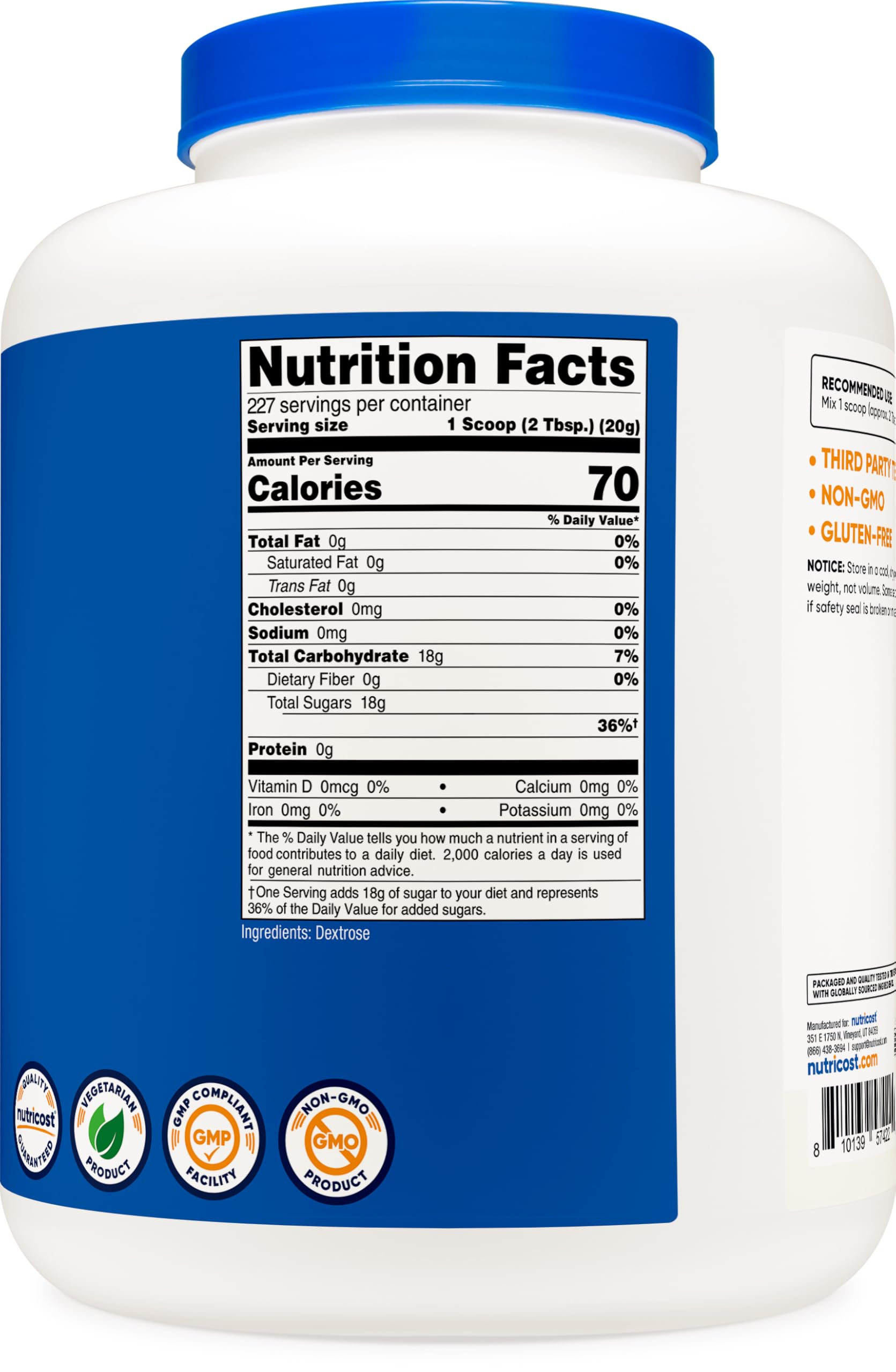 Nutricost etiqueta con información de ingredientes y pruebas