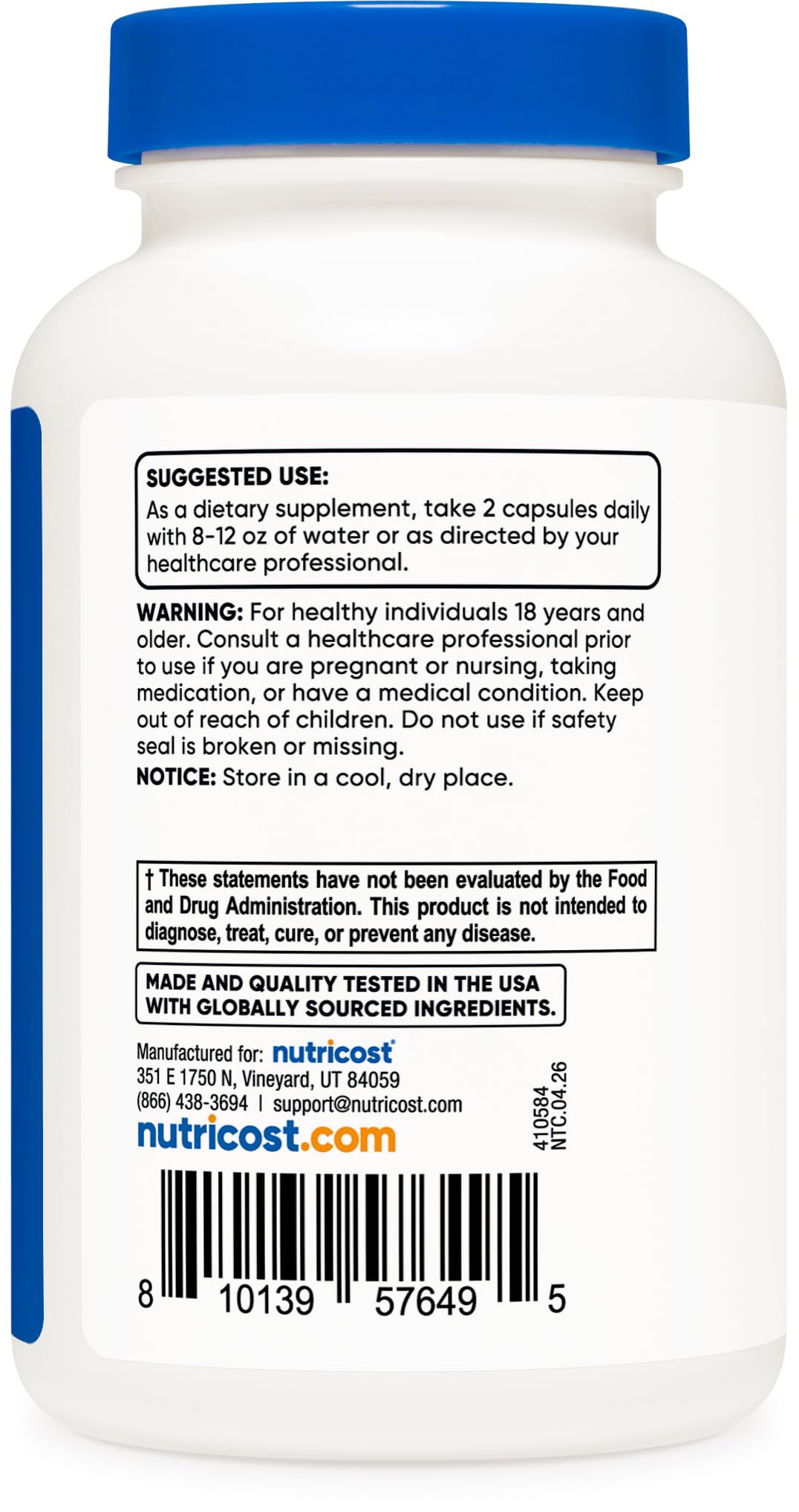Nutricost etiqueta nutricional enfocada en ingredientes y dosificación por porción
