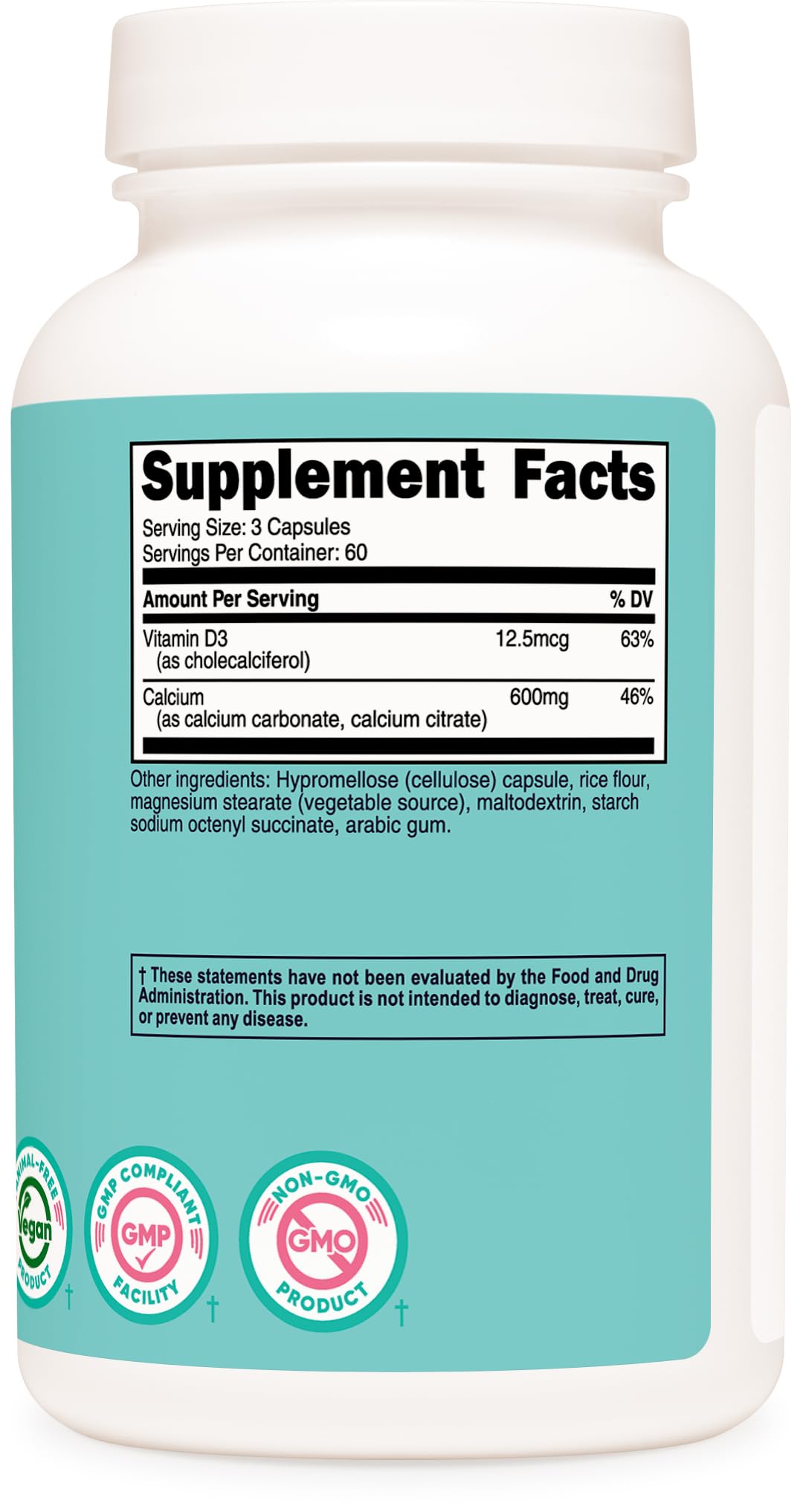 Nutricost etiqueta nutricional legible con información de calcio y vitamina D3