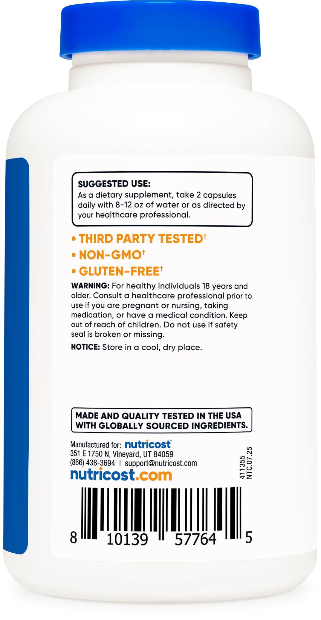Nutricost etiqueta nutricional legible con información de dosis y certificaciones