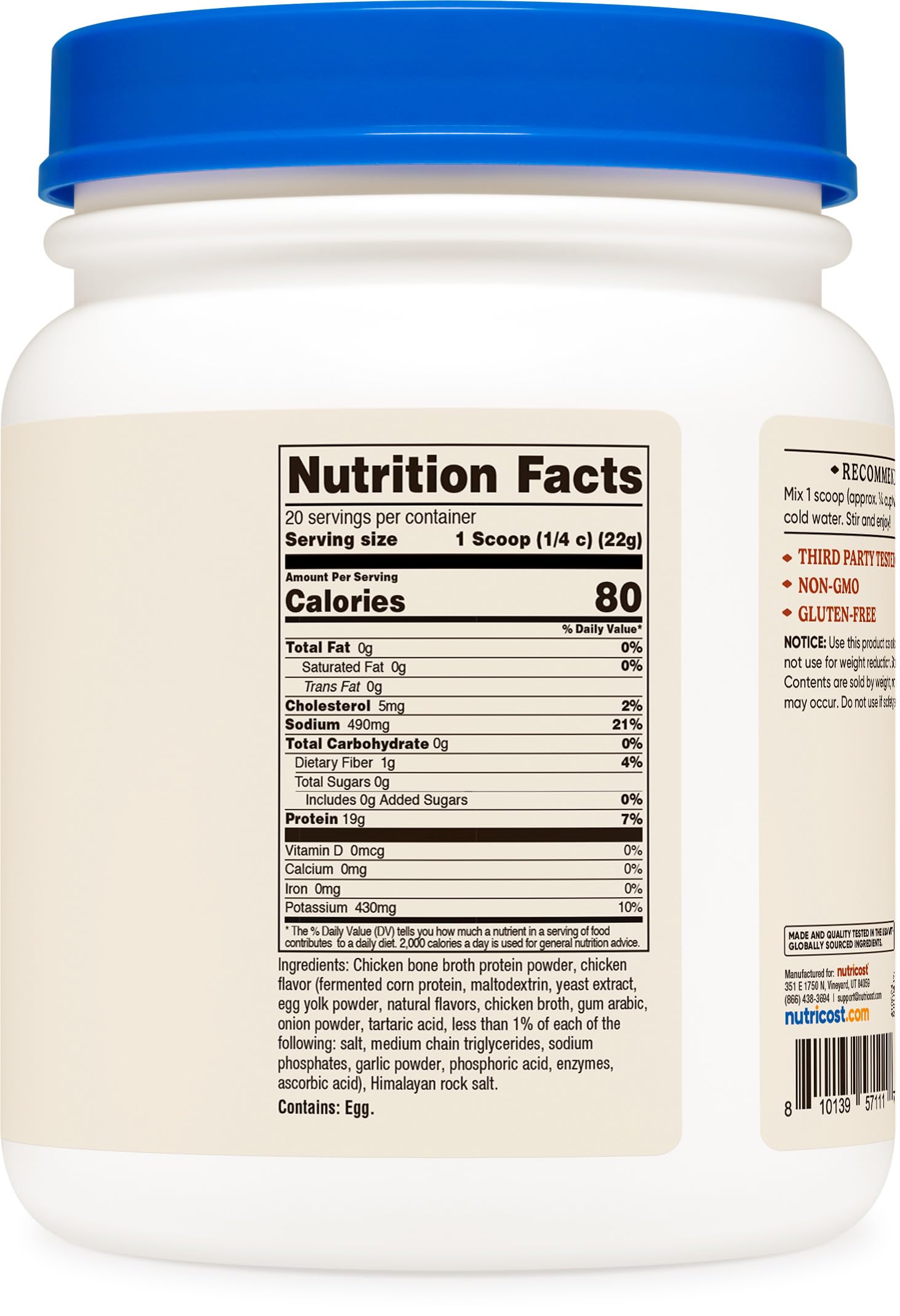 Nutricost etiqueta con información nutricional y garantías de calidad
