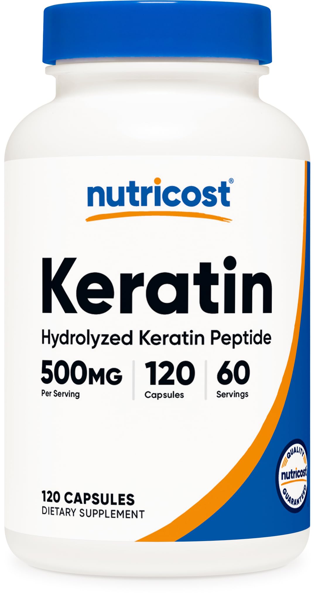 Nutricost frasco delantero de Keratin Hidrolizada mostrando presentación y beneficio de conveniencia