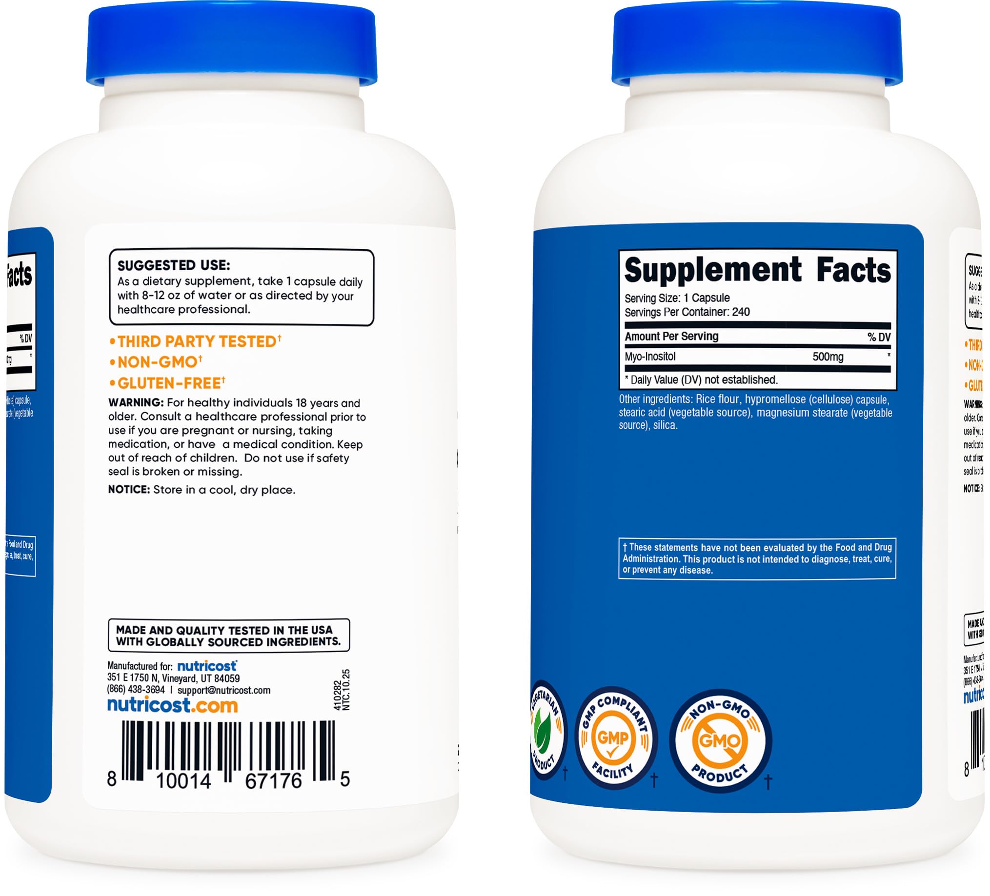 Nutricost frasco en mano para comparar tamaño y facilitar dosificación