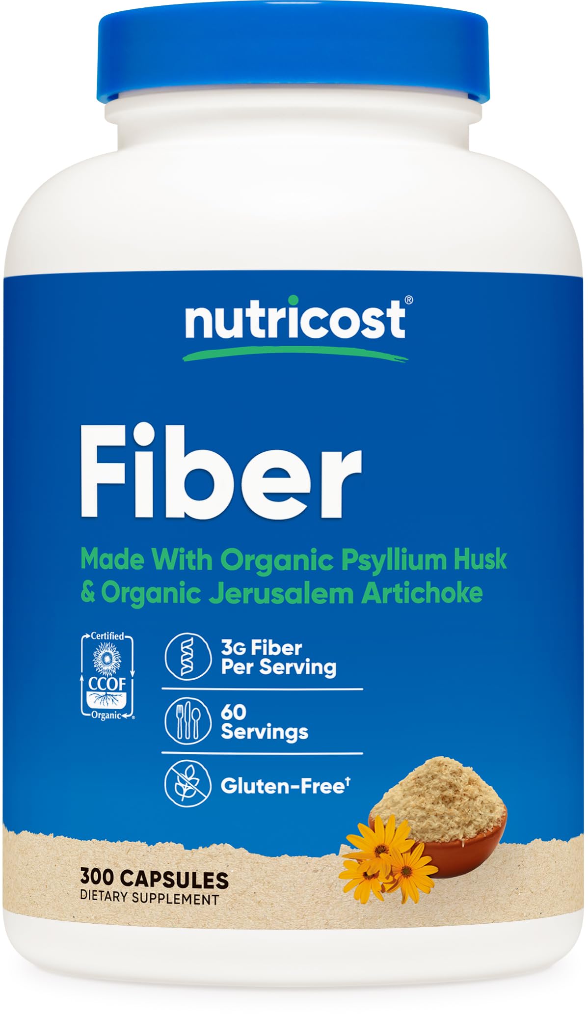 Nutricost frasco frontal mostrando cápsulas y beneficios orgánicos