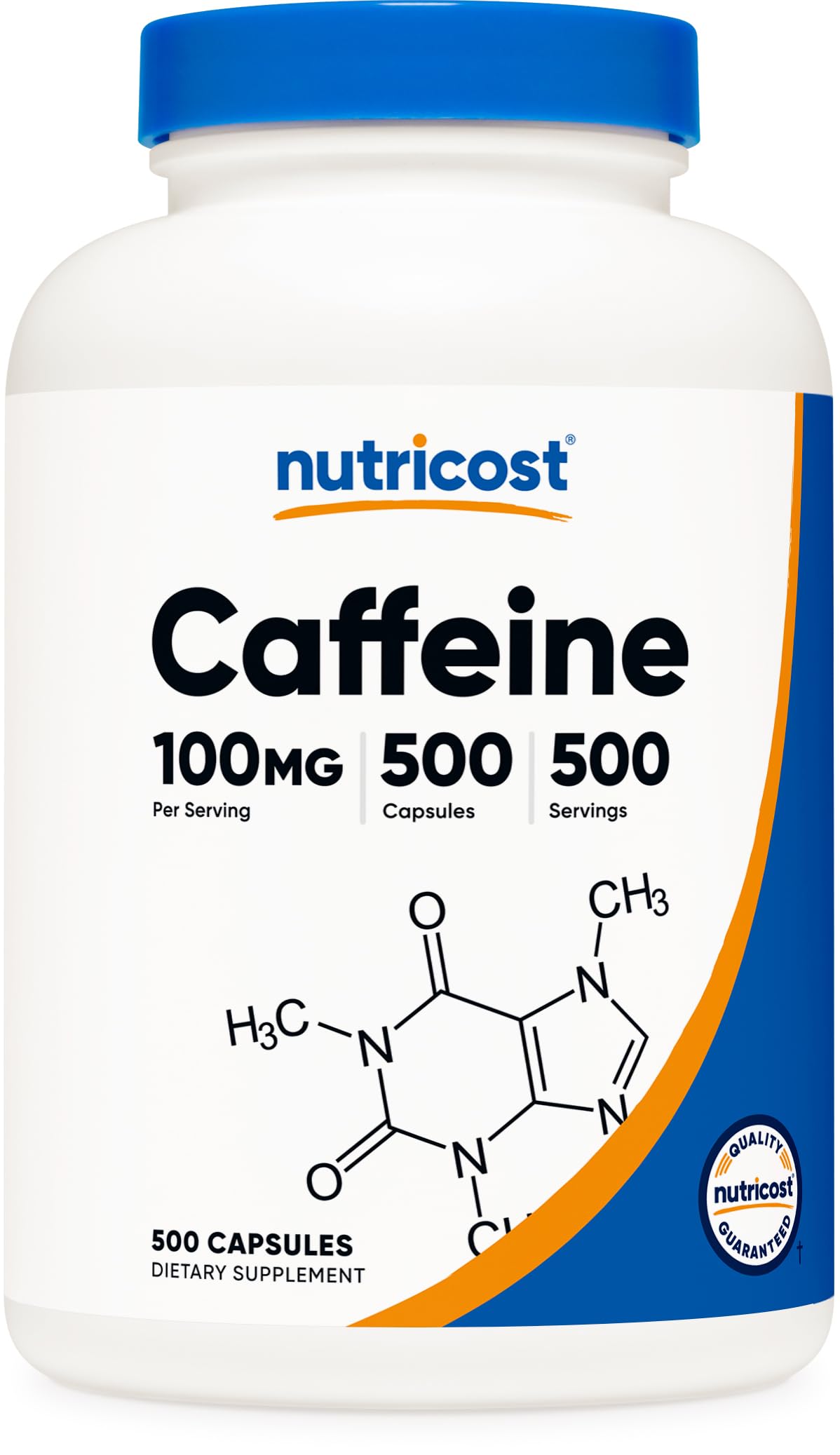 Nutricost frasco frontal 500 cápsulas mostrando etiqueta y beneficio conveniencia