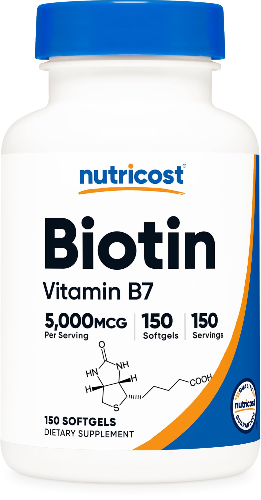 Nutricost frasco frontal biotina mostrando el envase y beneficio conveniencia