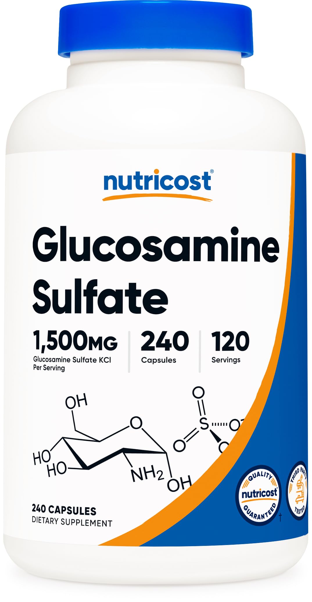 Nutricost frasco frontal mostrando etiqueta y cantidad de cápsulas como ventaja