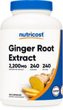 Nutricost frasco frontal mostrando 240 cápsulas y beneficios claros