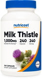 Nutricost frasco frontal de Milk Thistle muestra presentación clara y beneficios