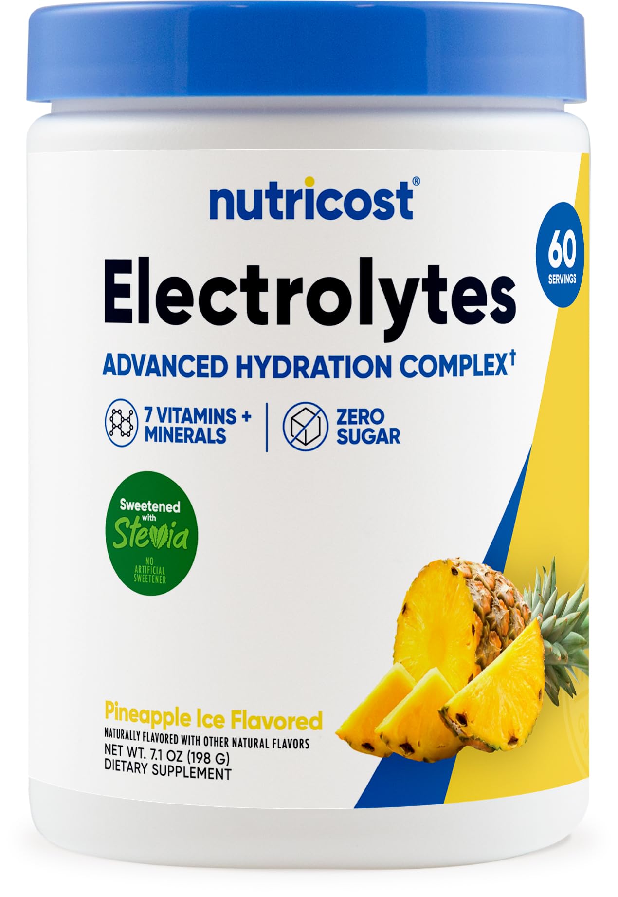 Nutricost frasco frontal Piña Ice mostrando envase y diseño, hidratación conveniente