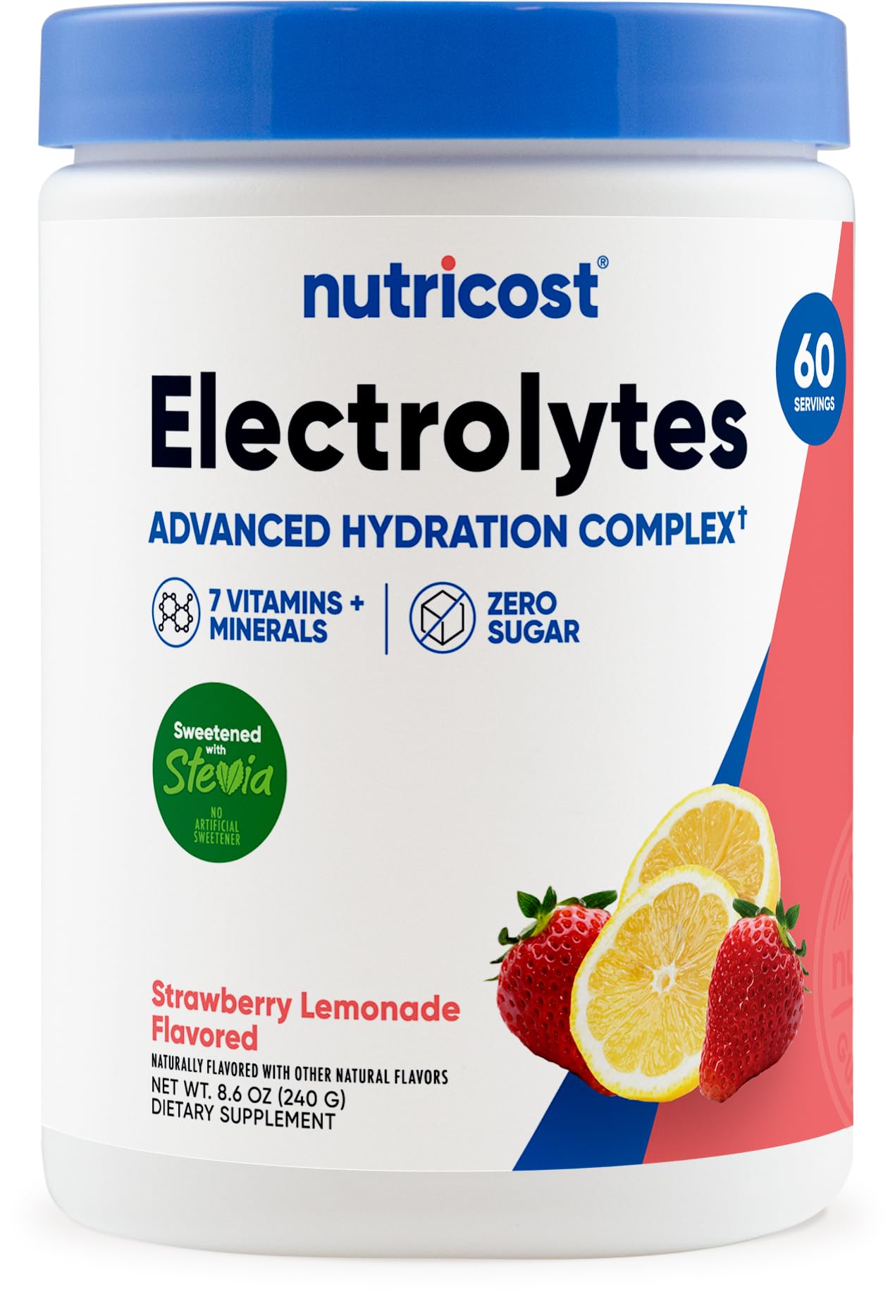 Nutricost frasco frontal Strawberry Lemonade mostrando diseño y 60 servicios