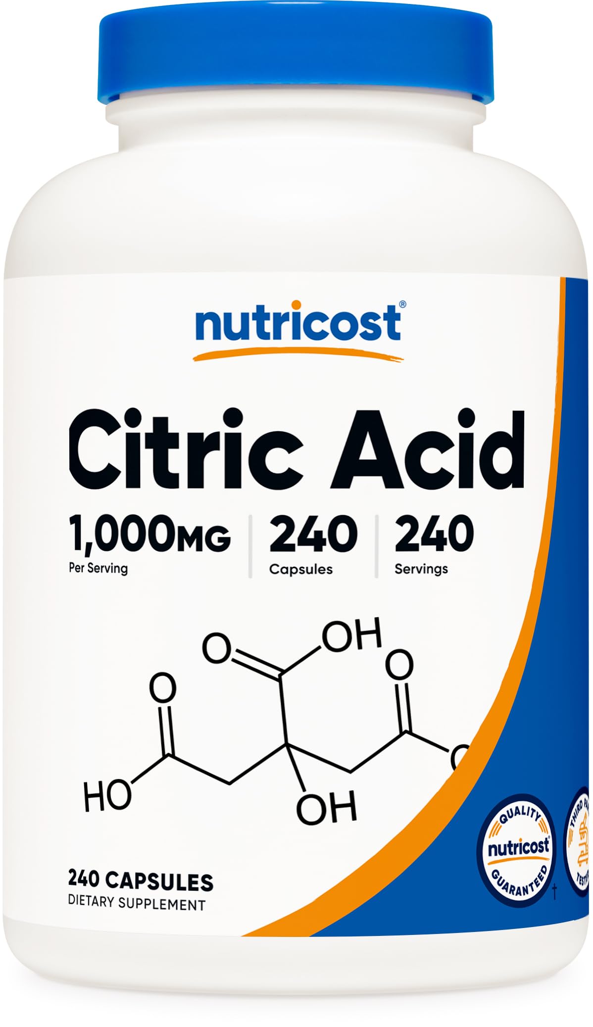 Nutricost frasco frontal mostrando etiqueta clara y beneficios