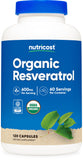 Nutricost frasco frontal mostrando 120 cápsulas y beneficio de 60 servicios