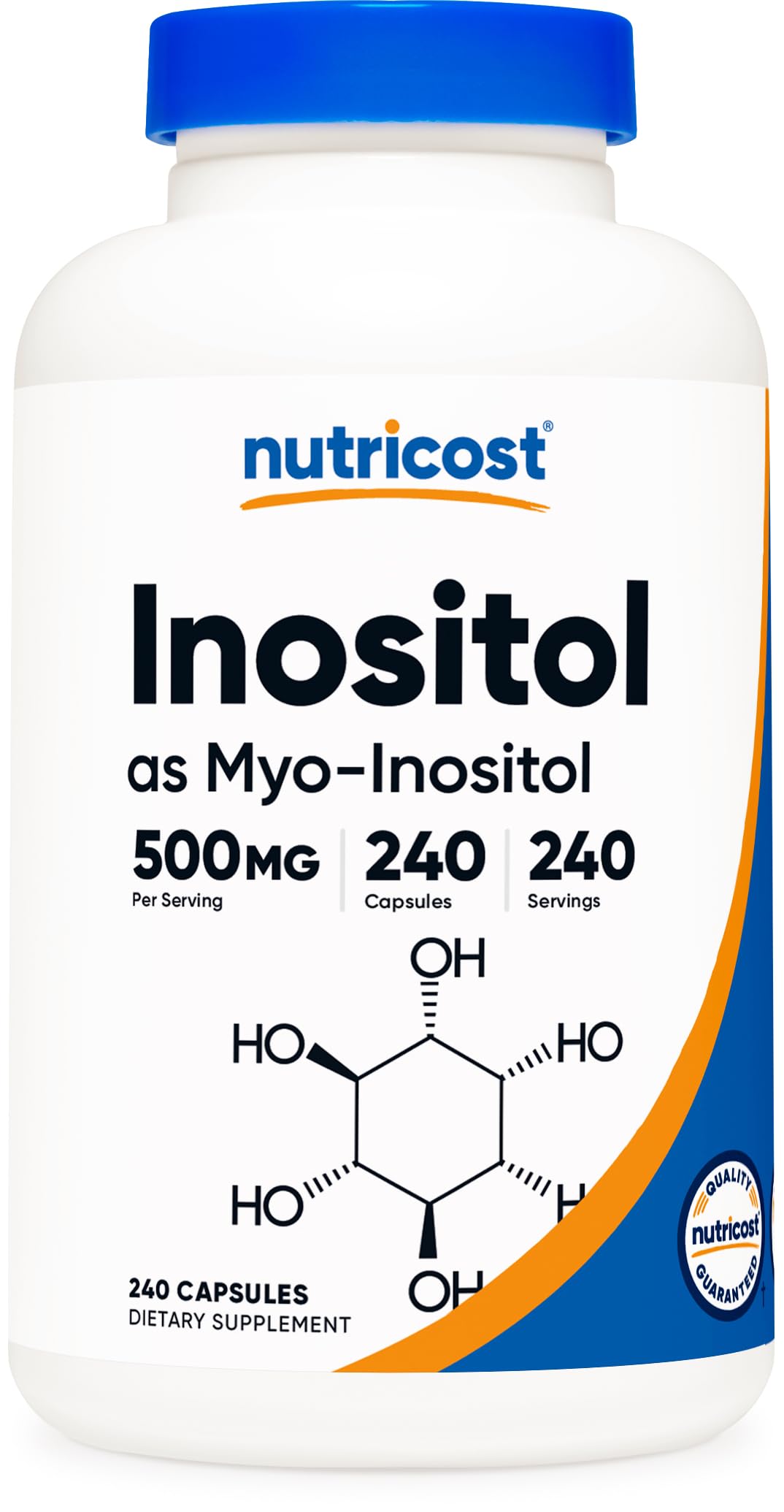 Nutricost frasco frontal mostrando 240 cápsulas y etiqueta clara