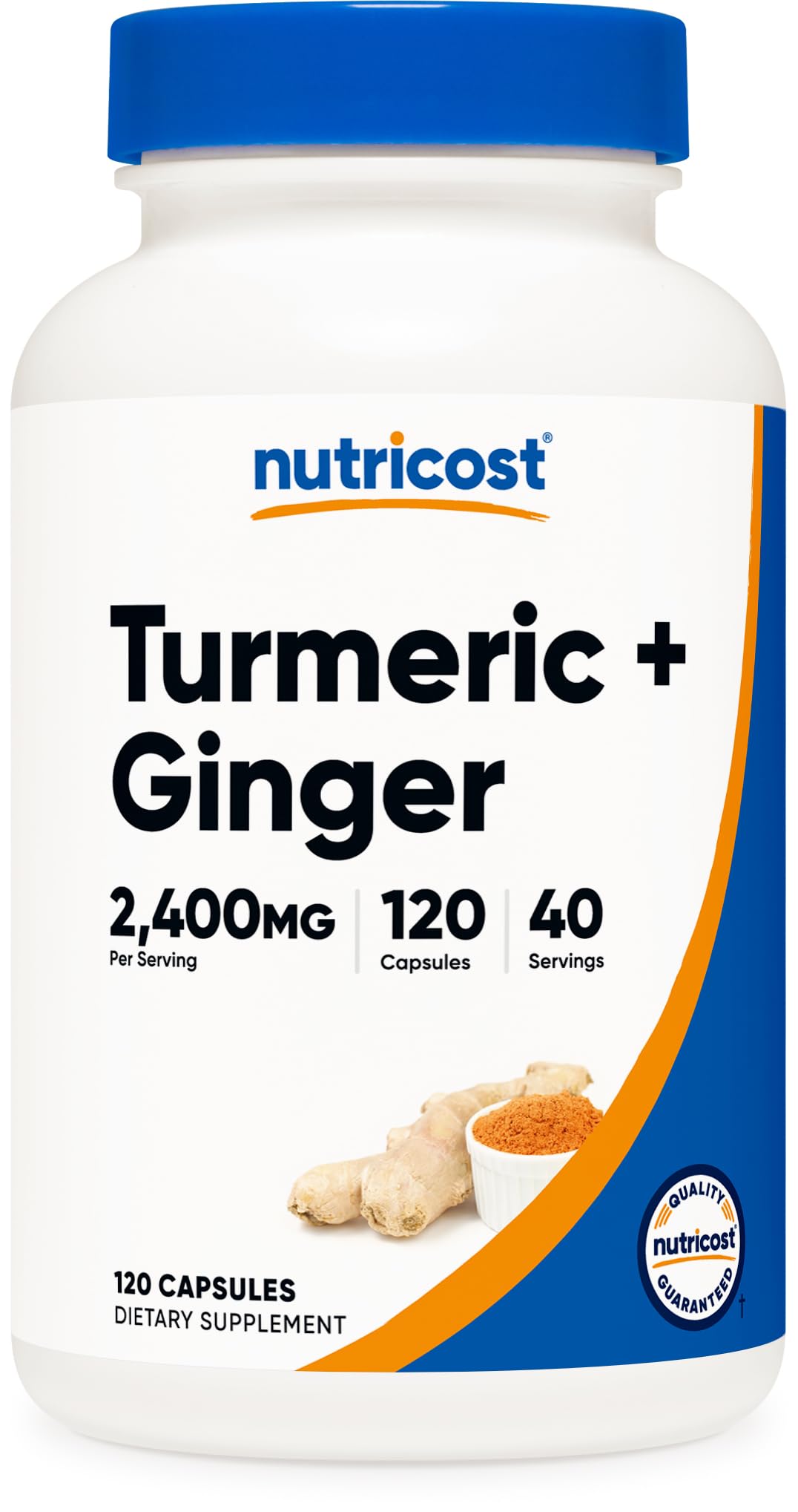 Nutricost frasco frontal mostrando 120 cápsulas y diseño claro para uso prolongado