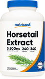 Nutricost frasco frontal mostrando 240 cápsulas y beneficio de suministro prolongado