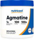 Nutricost frasco frontal mostrando agmatina, claridad del etiquetado y confianza