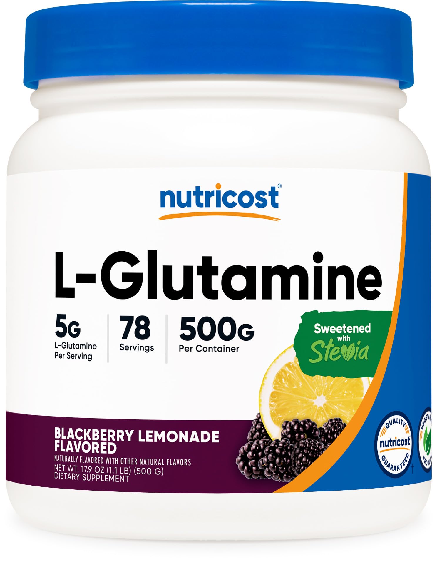 Nutricost envase frontal sabor Blackberry Lemonade mostrando tamaño y atractivo