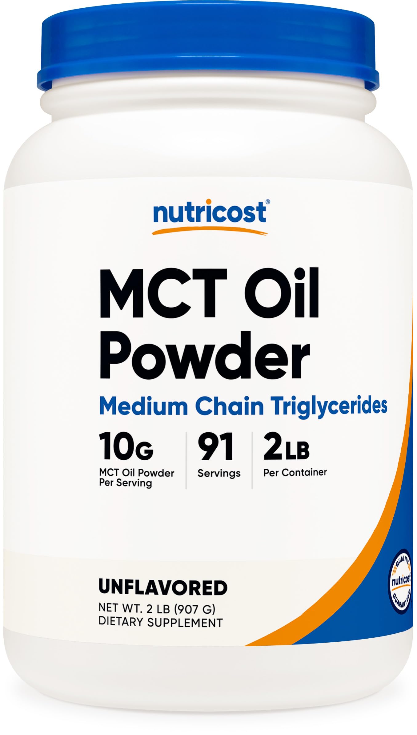 Nutricost envase frontal de MCT en polvo mostrando marca y tamaño
