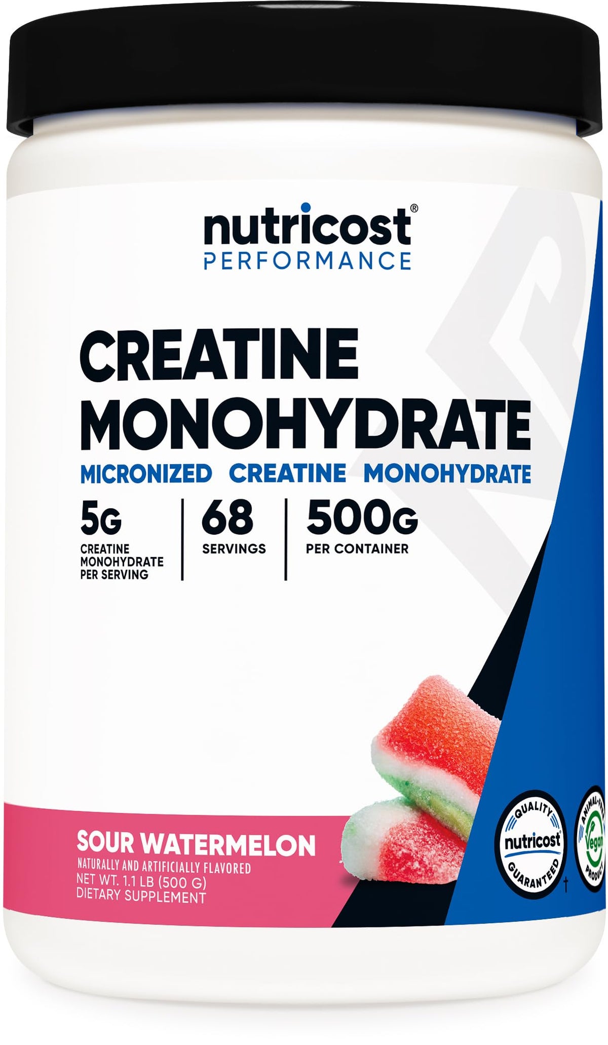 Nutricost envase frontal Sour Watermelon mostrando etiqueta y beneficios