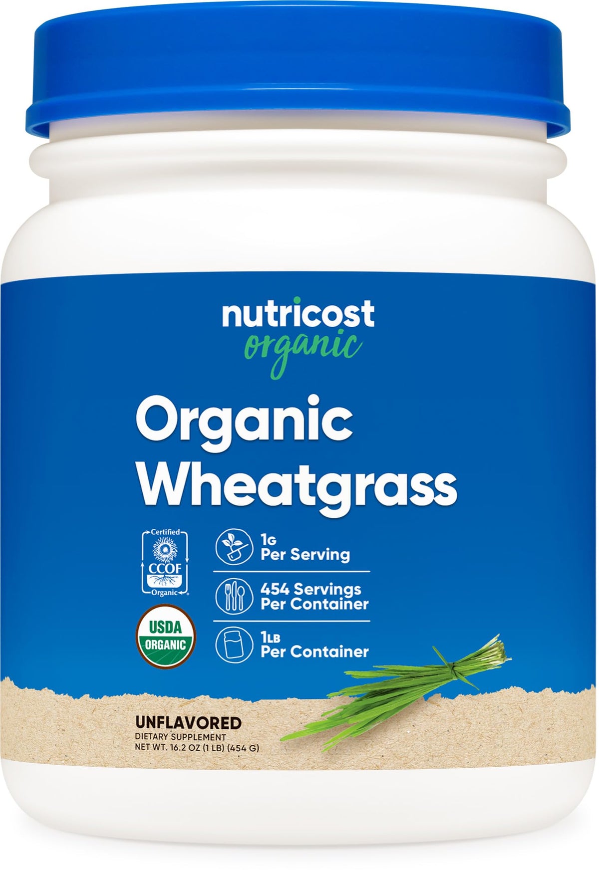 Nutricost frente del envase mostrando el sello orgánico y beneficio de pureza