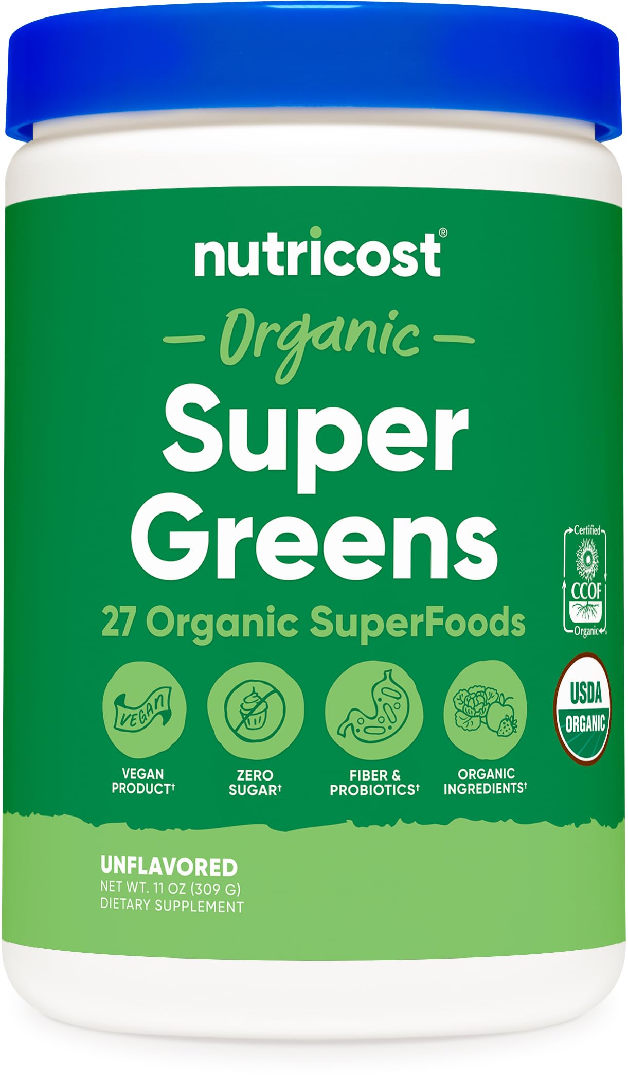 Nutricost frente del envase mostrando la etiqueta y beneficios