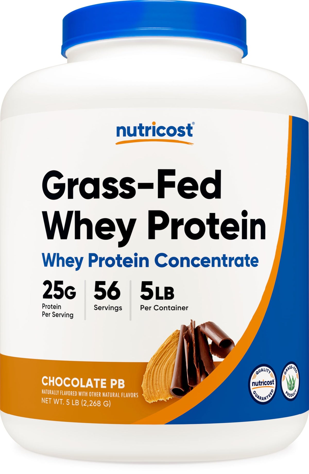 Nutricost envase frontal mostrando sabor chocolate peanut butter y facilidad de uso