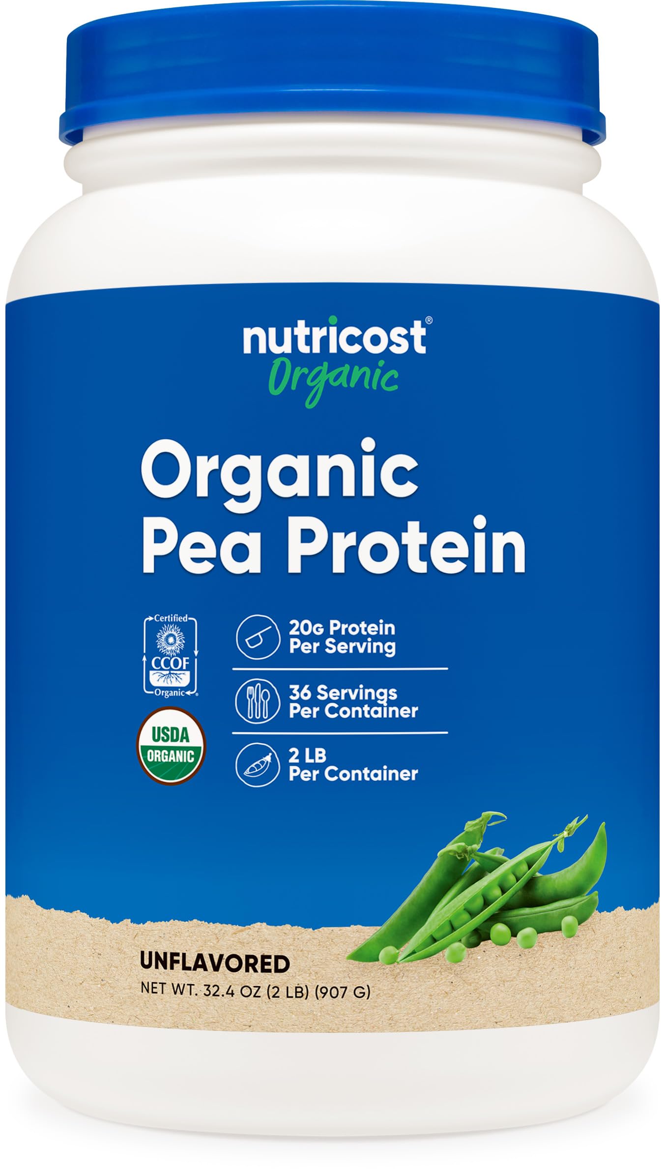 Nutricost envase frontal mostrando etiqueta orgánica y tamaño 2 lbs