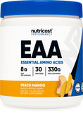 Nutricost frente del tarro con sabor durazno-mango mostrando etiqueta y beneficios