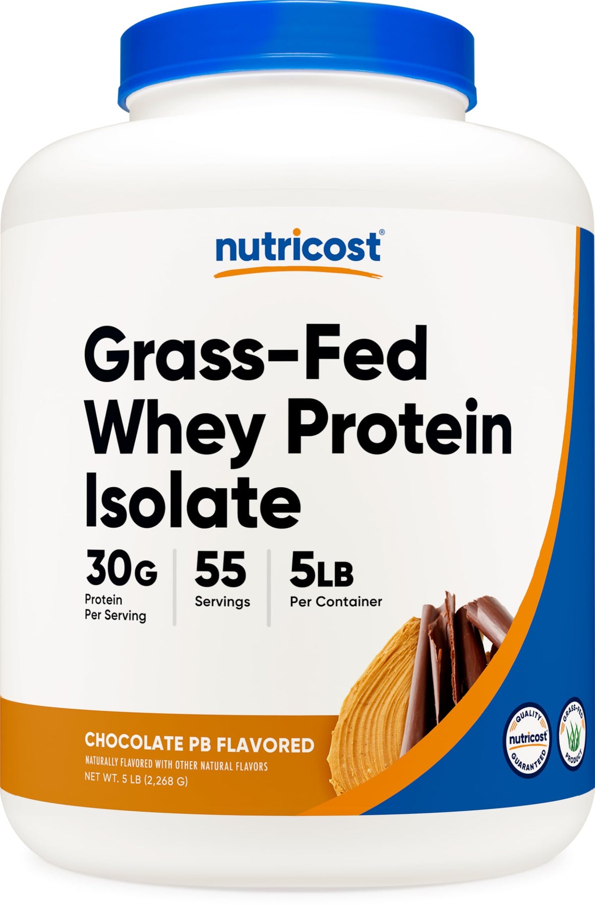 Nutricost envase frontal sabor chocolate cacahuate mostrando tamaño y marca, alta proteína