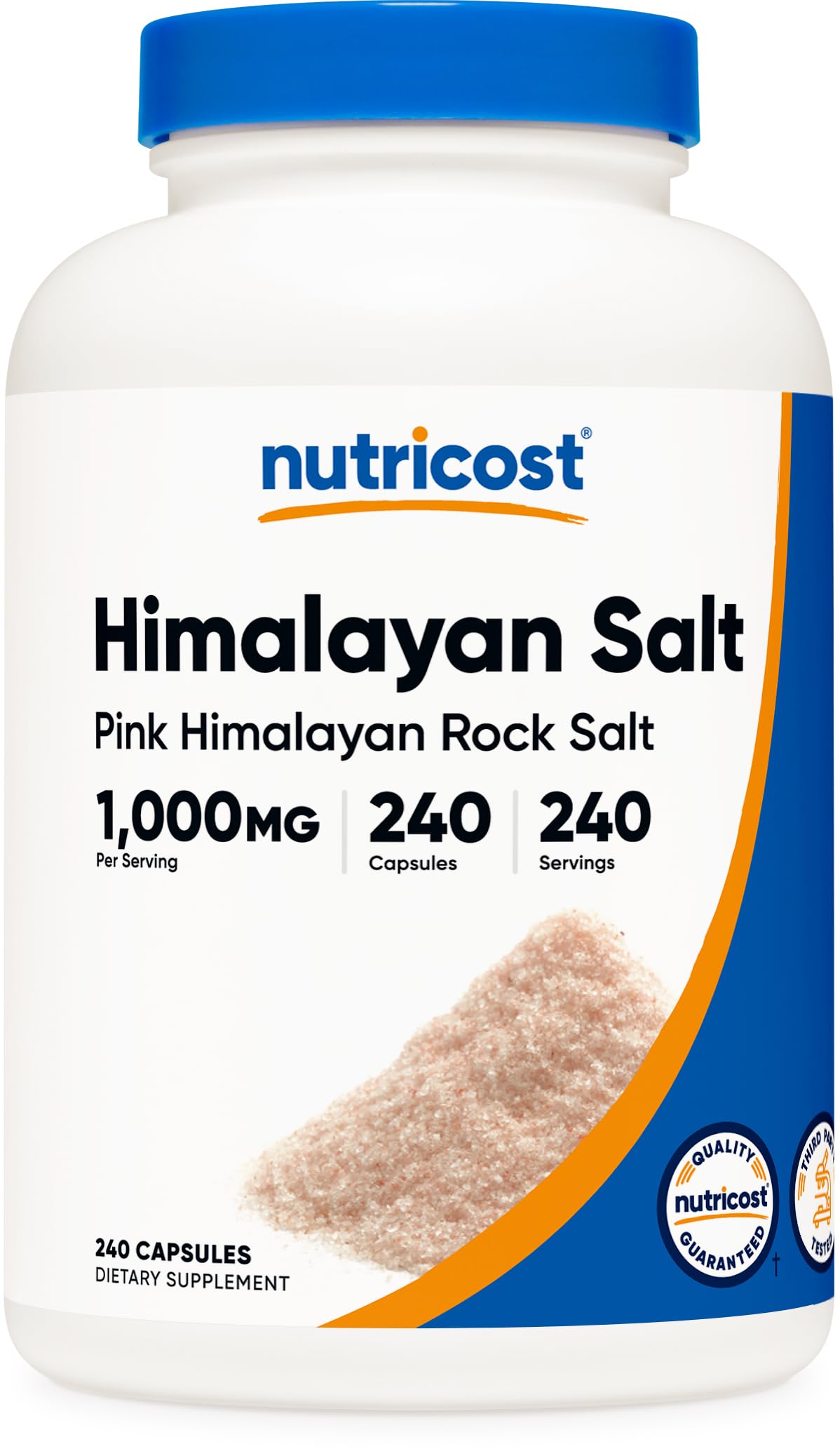 Nutricost vista frontal del envase de Sal Rosa del Himalaya, formato práctico y dosificado