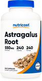 Nutricost envase frontal de Astragalus mostrando etiqueta clara y beneficios