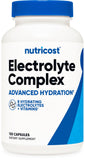 Nutricost envase frontal mostrando 120 cápsulas y beneficios de electrolitos