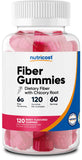 Nutricost frasco frontal Fiber Gummies berry mostrando tapa y etiqueta clara