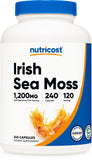 Nutricost envase frontal Irish Sea Moss mostrando tamaño y beneficio conveniencia