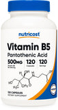 Nutricost frasco frontal de Pantothenic Acid 500 mg mostrando presentación clara