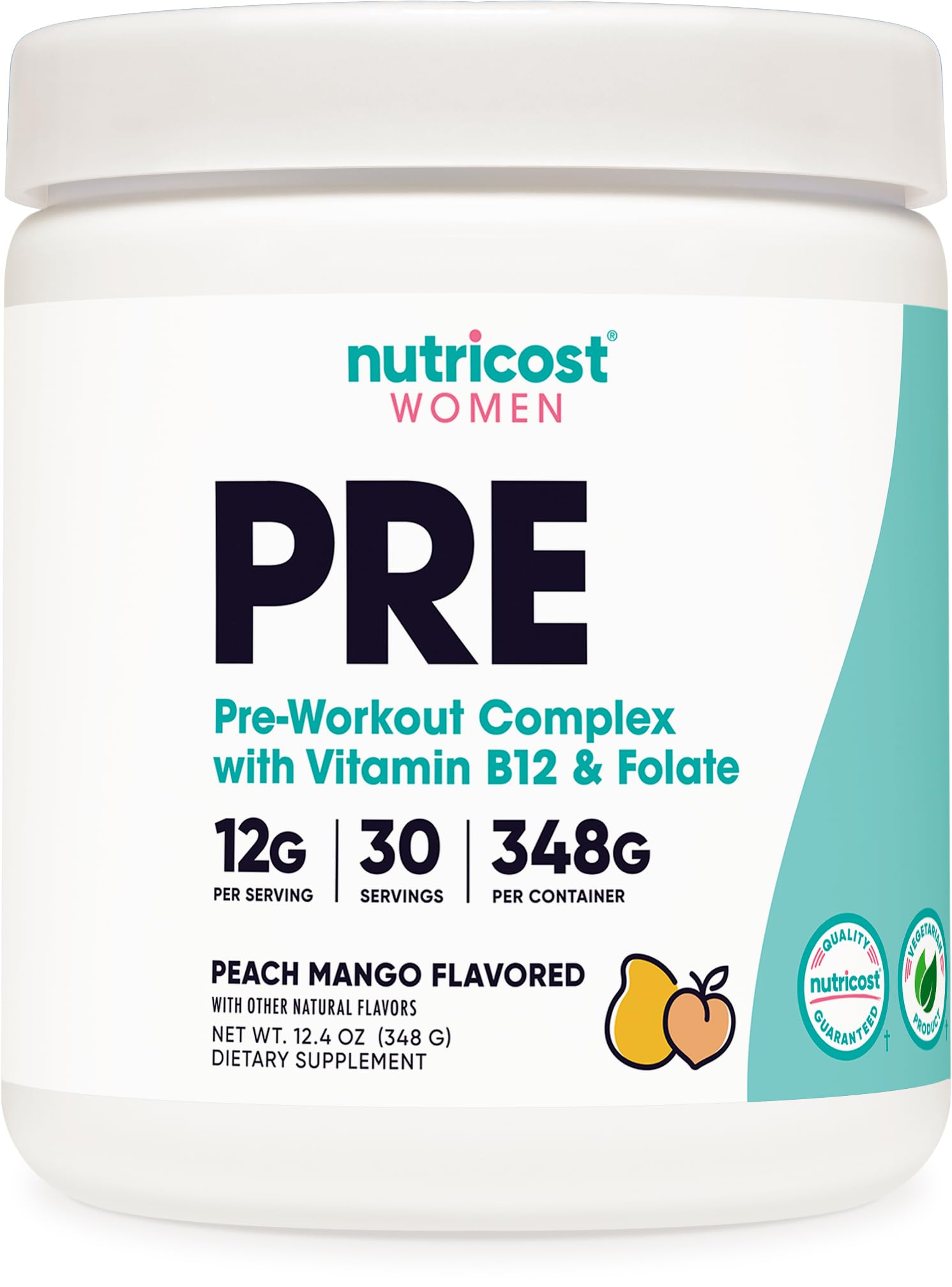 Nutricost envase frontal Peach Mango mostrando el diseño y 30 servicios