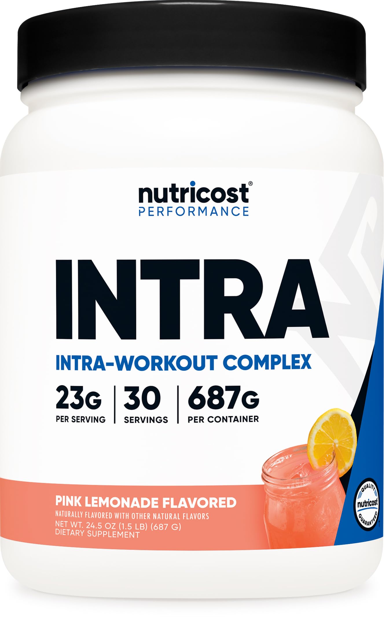 Nutricost frontal del envase Pink Lemonade mostrando la marca y beneficios