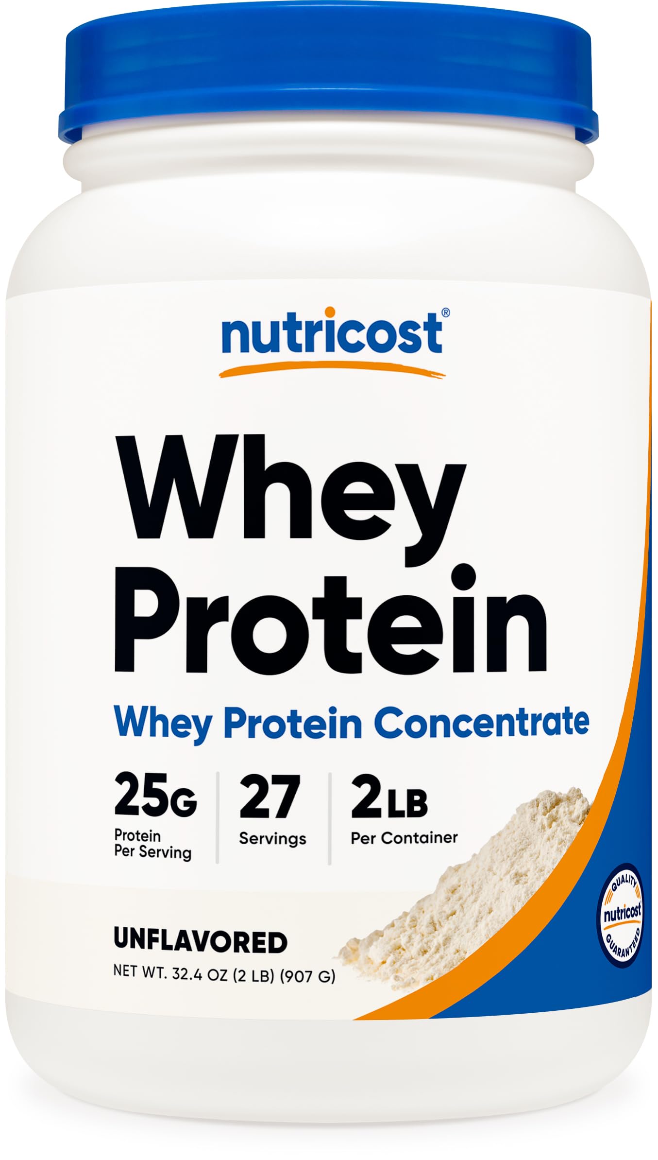 Nutricost envase frontal de Whey Protein Concentrate sin sabor muestra pureza y cantidad