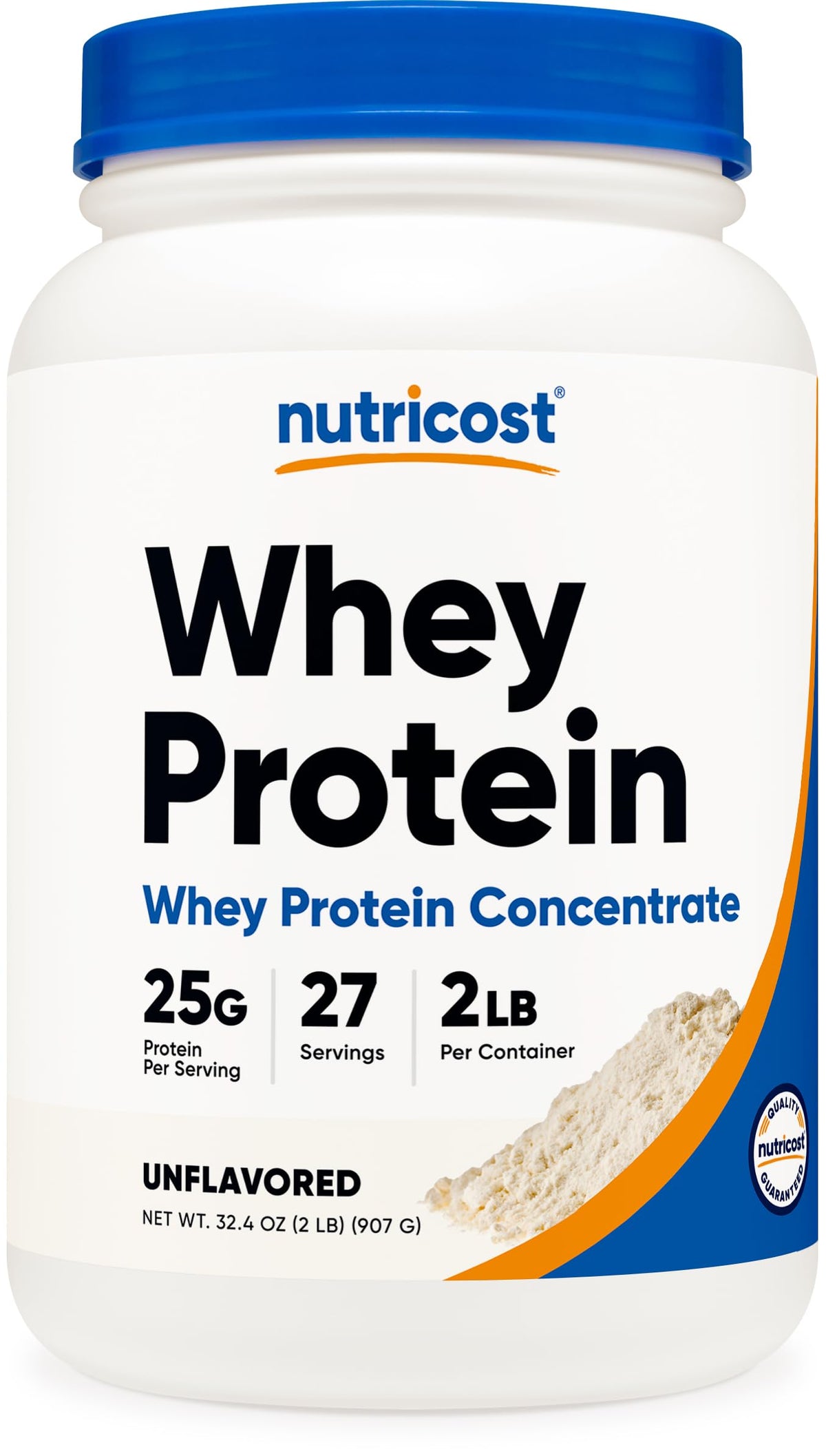 Nutricost envase frontal de Whey Protein Concentrate sin sabor muestra pureza y cantidad
