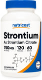 Nutricost envase frontal strontium 750 mg mostrando dosis clara y confianza
