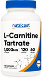 Nutricost frasco frontal mostrando 120 cápsulas y especificaciones claras