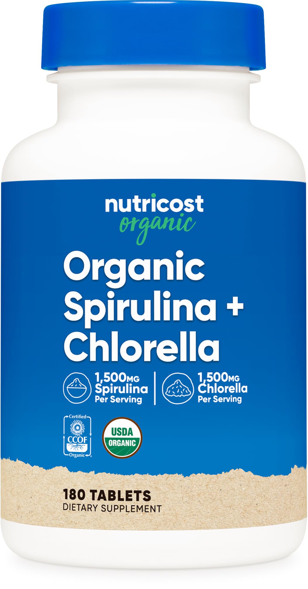 Nutricost frontal del frasco mostrando el sello orgánico y beneficio de dosis clara