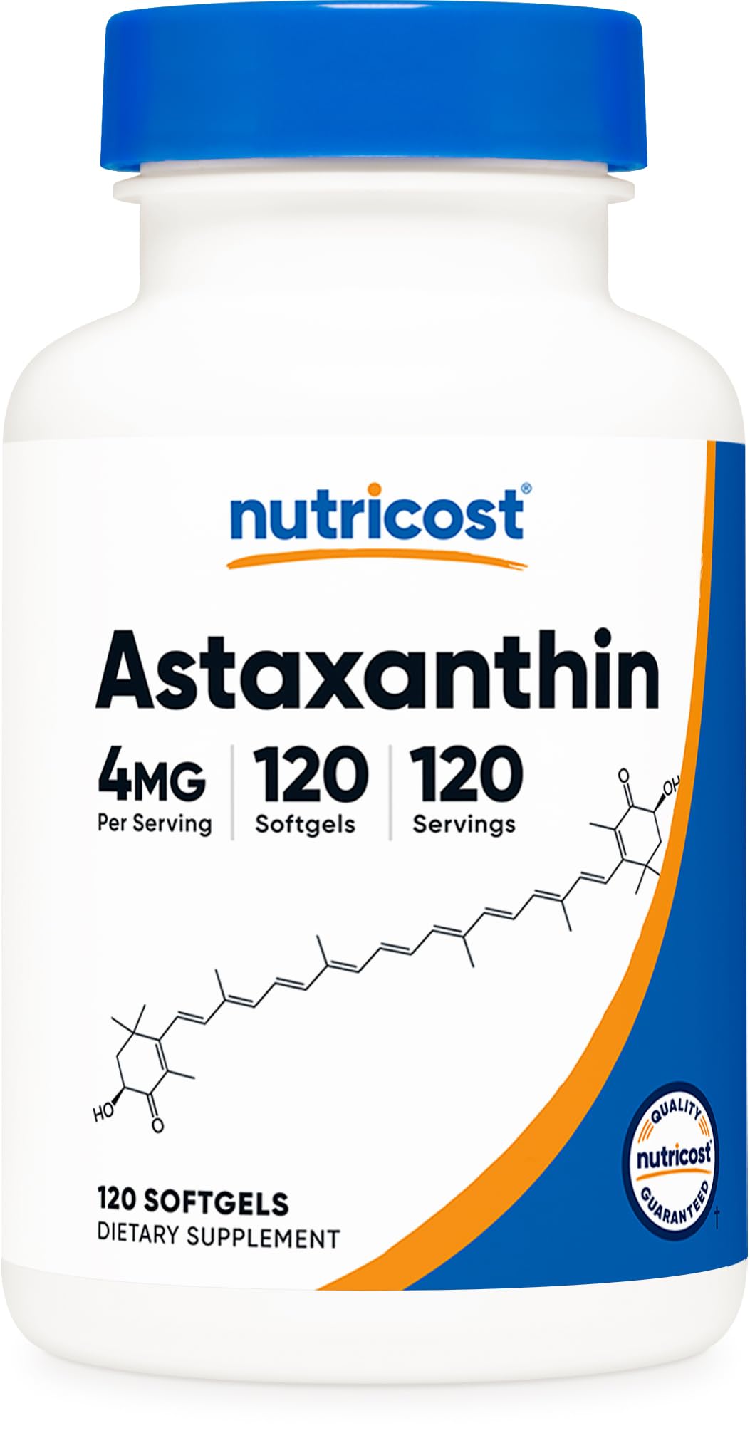 Nutricost frontal del envase astaxanthin mostrando tamaño y diseño