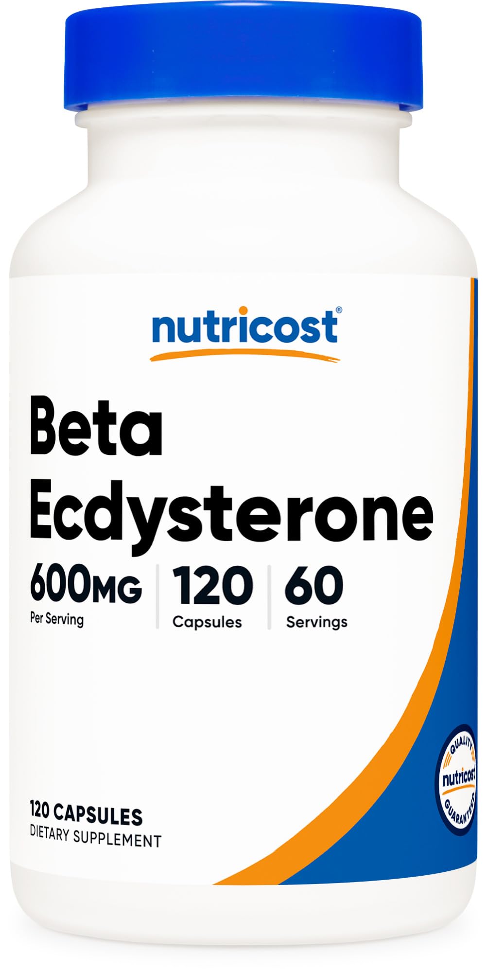 Nutricost frasco frontal con beta ecdysterone mostrando diseño y cantidad