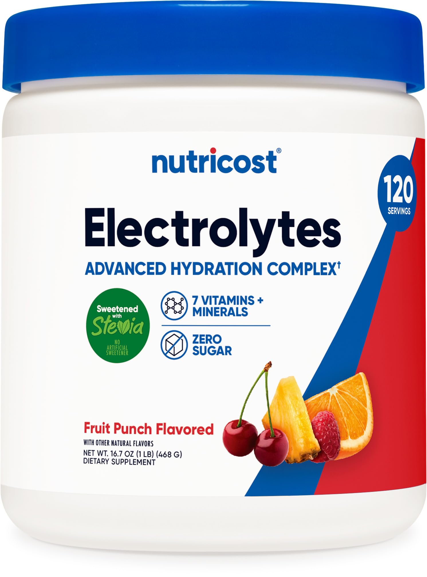 Nutricost envase frontal Fruit Punch mostrando la presentación y beneficios