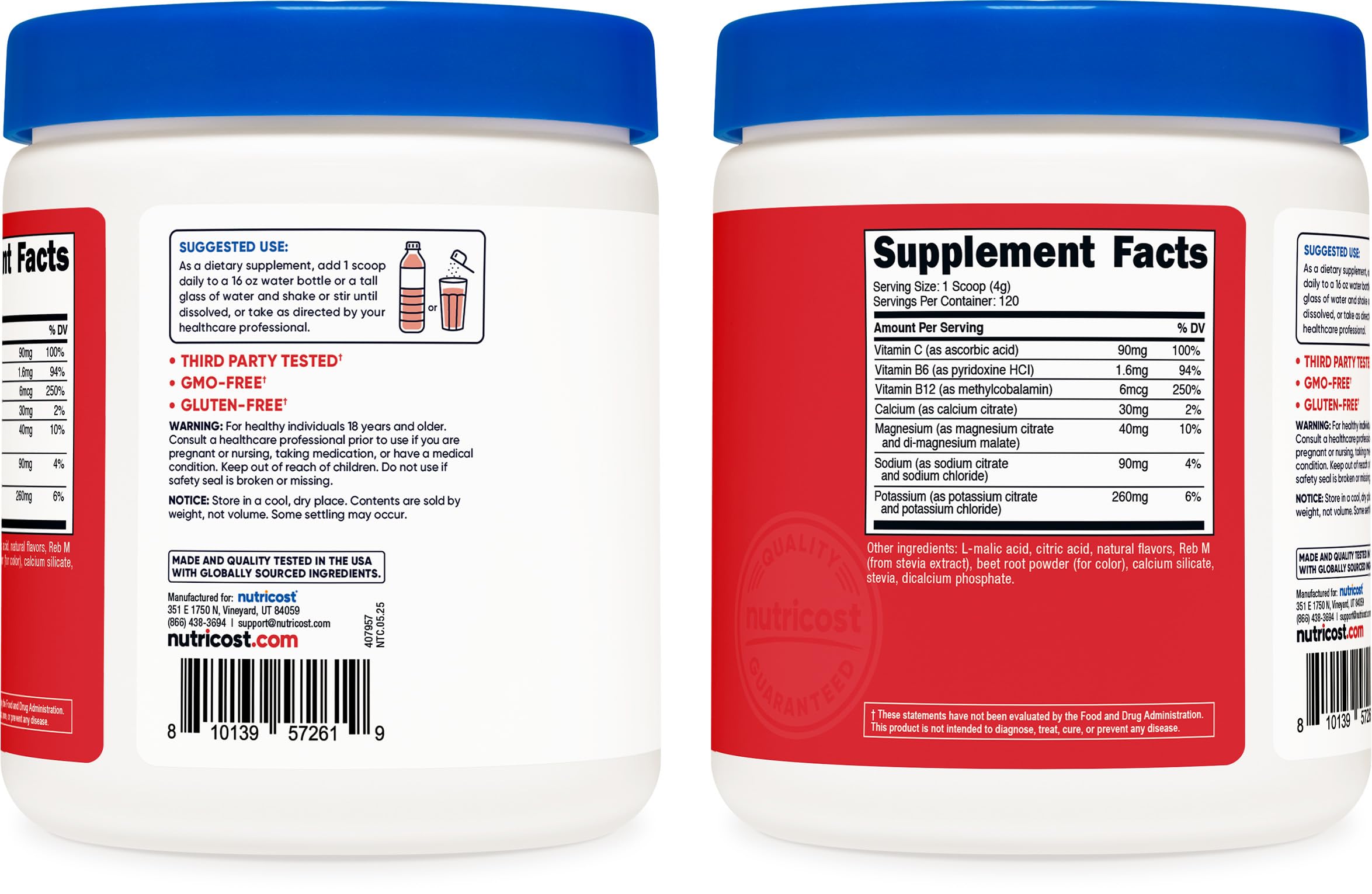 Nutricost etiqueta nutricional en primer plano para ver ingredientes y uso