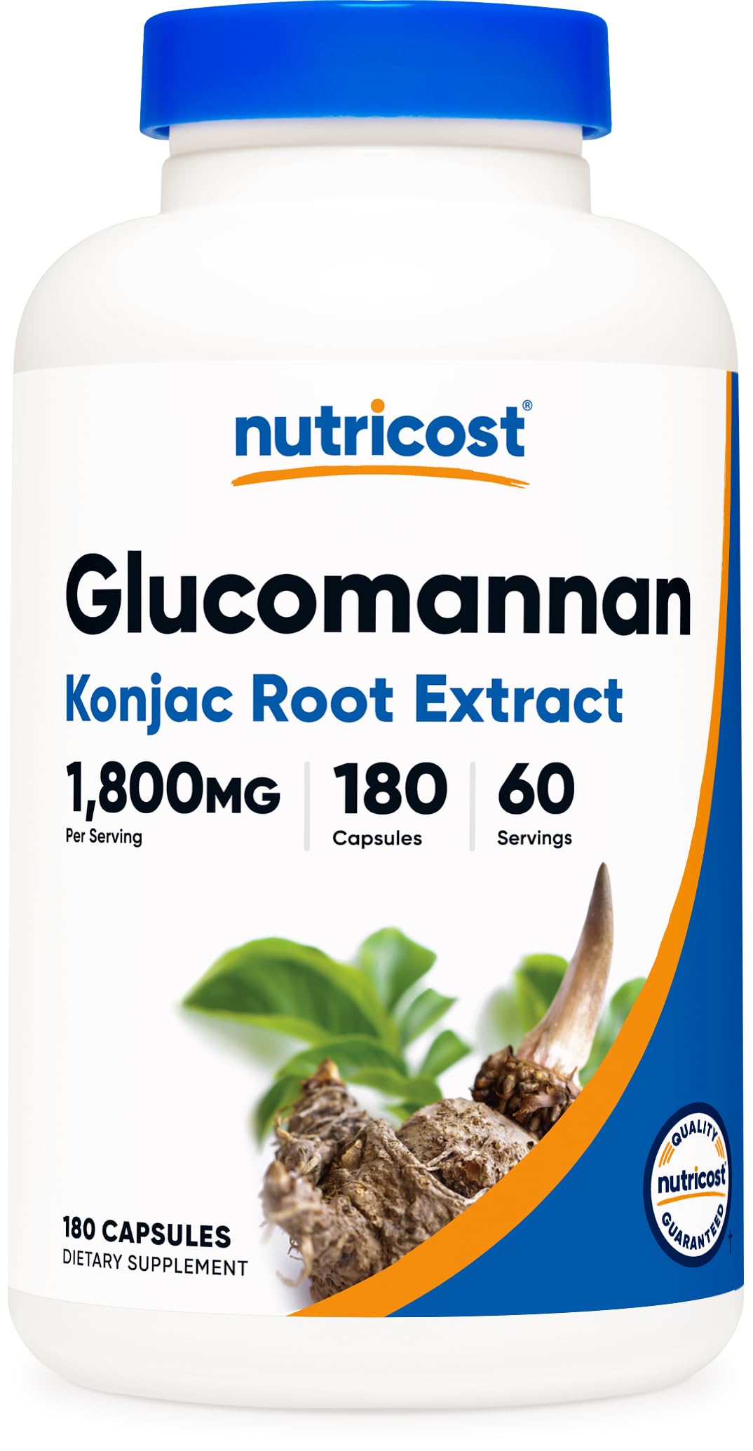Nutricost frasco frontal mostrando 180 cápsulas y beneficios de fibra
