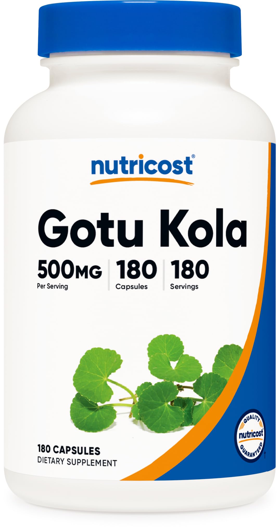Nutricost frasco frontal mostrando 180 cápsulas y beneficio de suministro prolongado